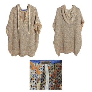 FP Movement by Free People Multicolor Hooded Knit Poncho with Fringe